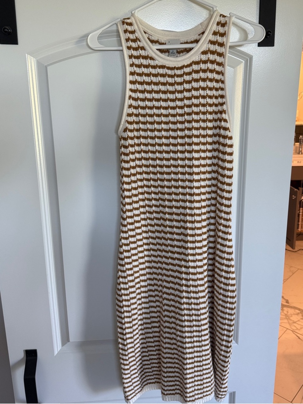 a new day Cream and Brown Striped Knit Midi Tank Dress